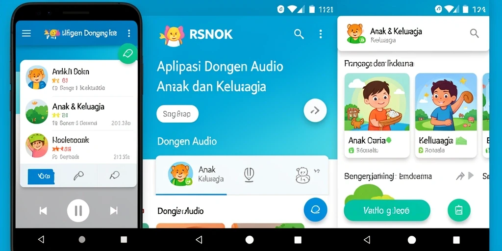 Antarmuka menarik aplikasi RSNOK untuk mendengarkan dongeng audio.